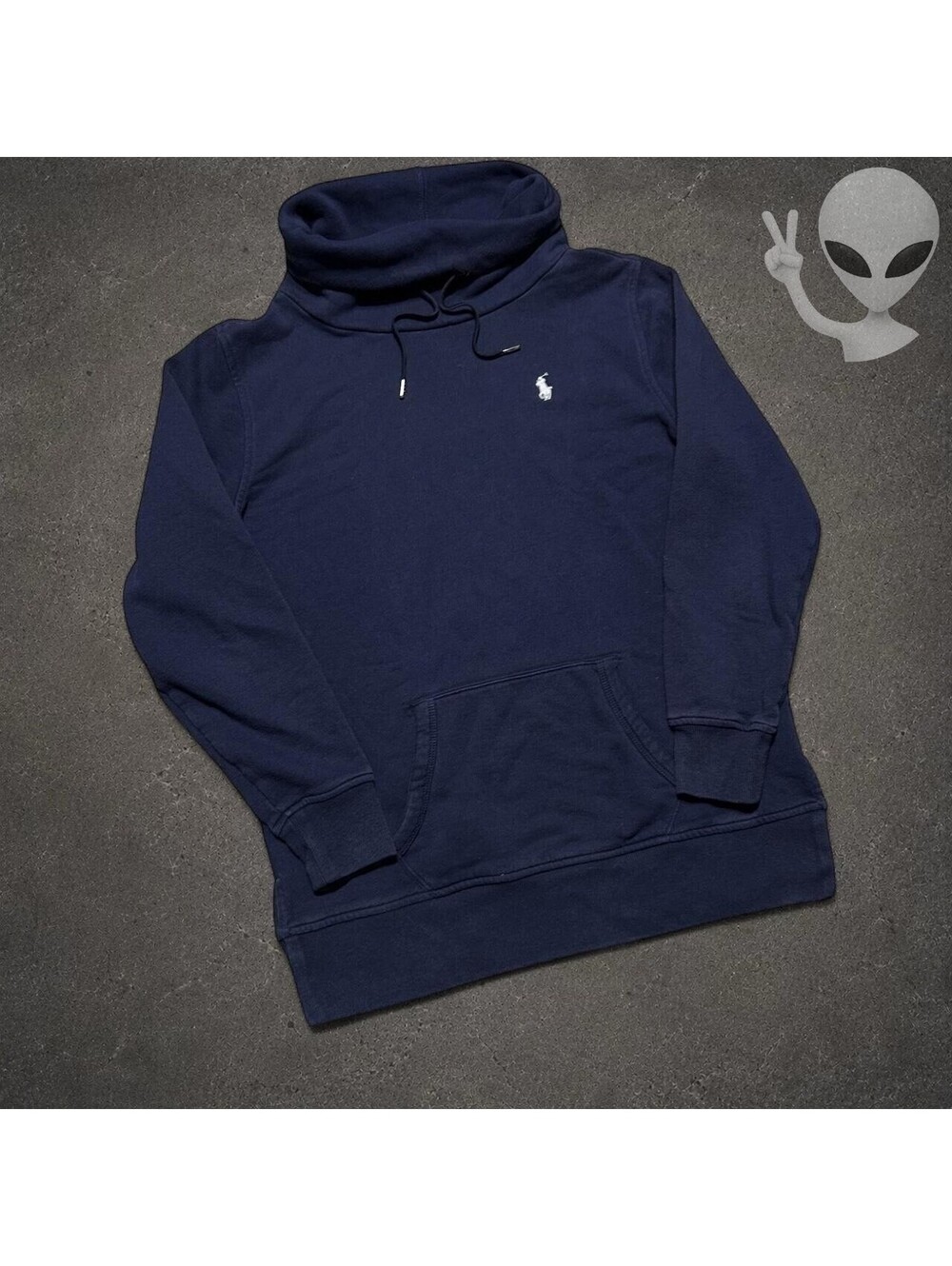 Polo Ralph Lauren Cowl Shawl Neck Hoodie Sweatshirt Womens XS Navy Blue Pony